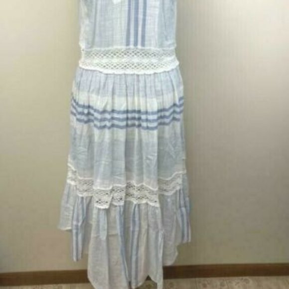 NWT Urban Outfitters M Blue White Crochet stripe Dress Lightweight Boho - Picture 4 of 6